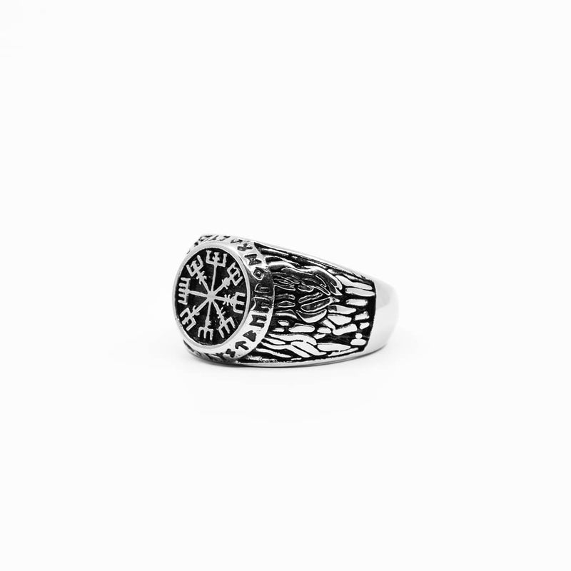 Mens silver stainless steel ring with design