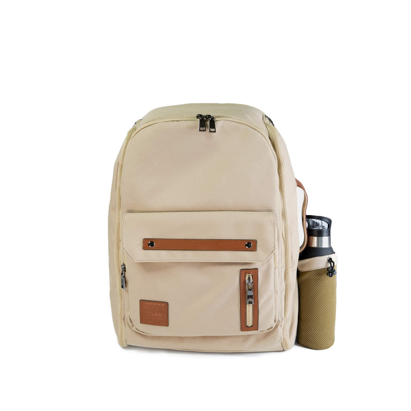 Beige Cream backpack travel bag carry on gym bag water bottle holder recycled