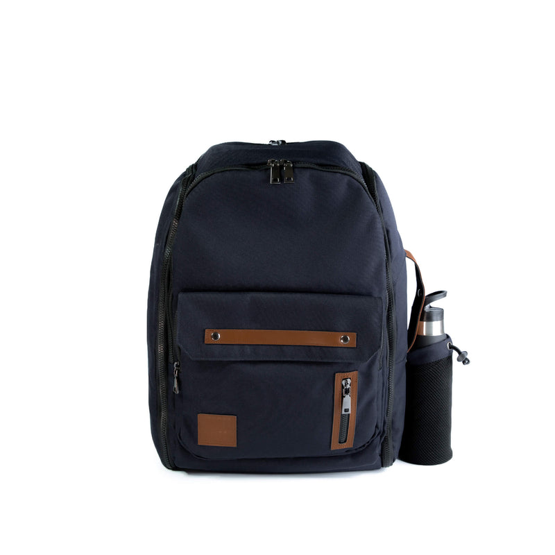 Black Backpack travel bag carry on gym bag water bottle holder recycled