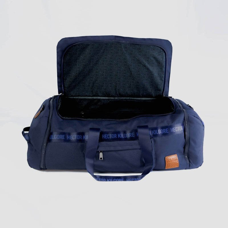 Navy Blue Duffle travel bag carry on gym bag recycled