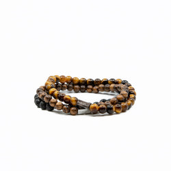 Mens and Womens Tiger Eye wood and lava beaded bracelet stack