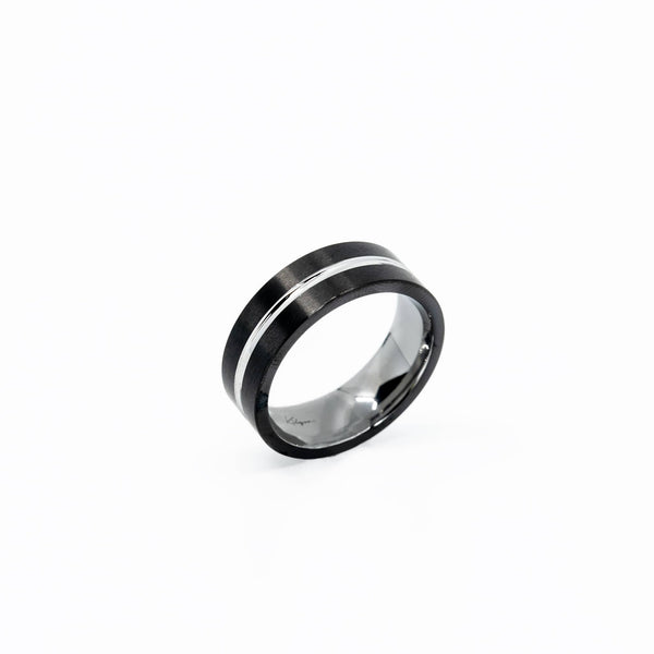 Mens black and silver tungsten ring