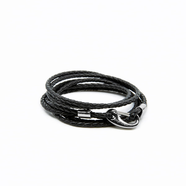 Mens and womens Black Genuine Leather Wrap Bracelet