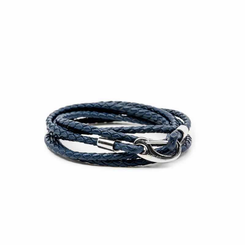 Navy Blue Genuine Leather Wrap Bracelet